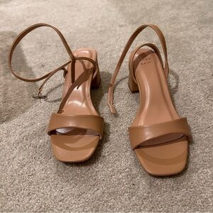Brown Block Heel Ankle-Strap Sandals